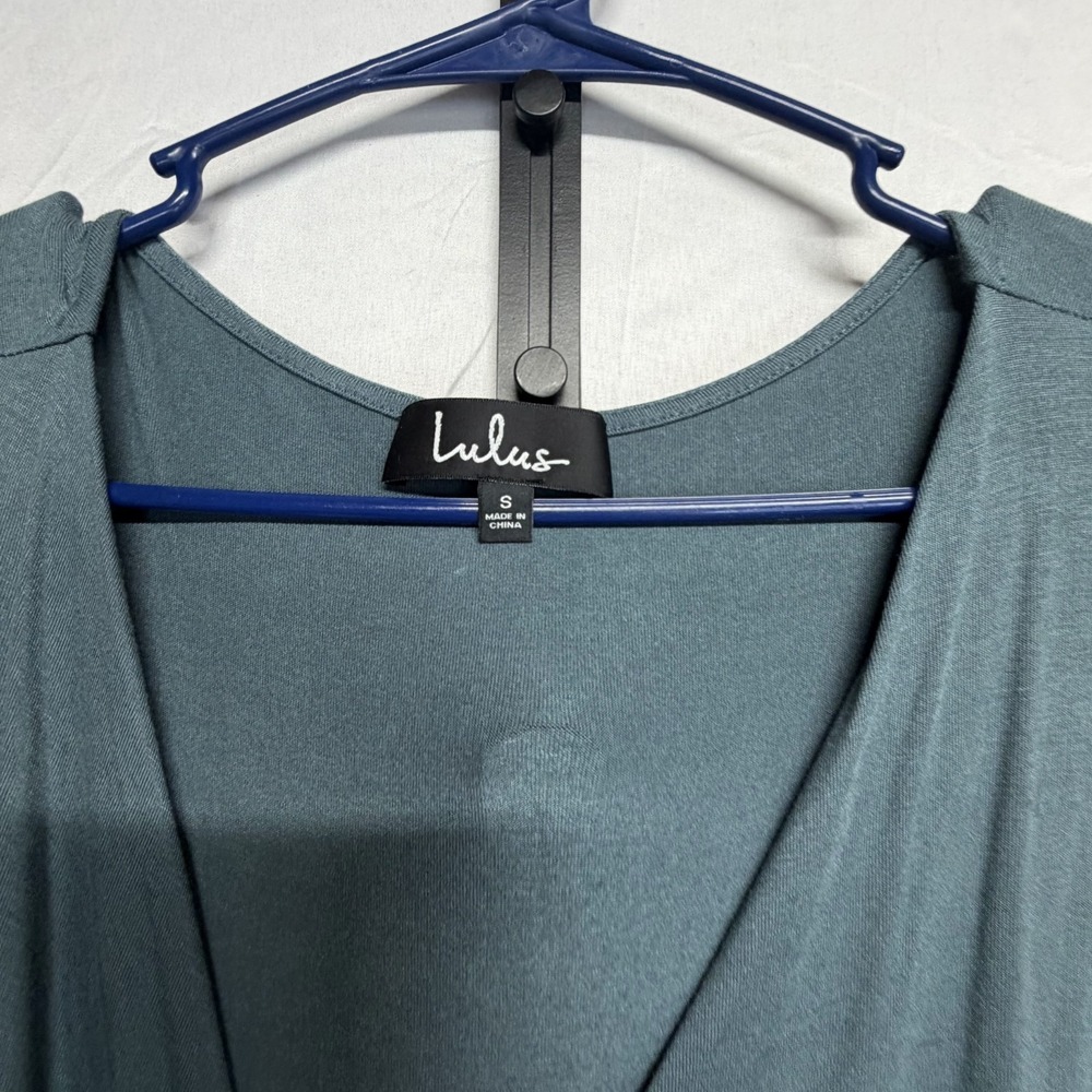 Lulus Slate Blue Green Maxi Wrap Dress Womens Small V-Neck Short Sleeve Party - Picture 3 of 5
